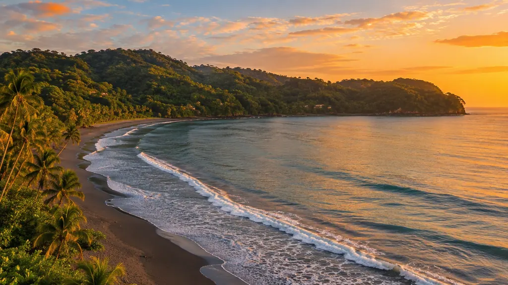 Playa Herradura beach and green hills in Herradura, Costa Rica